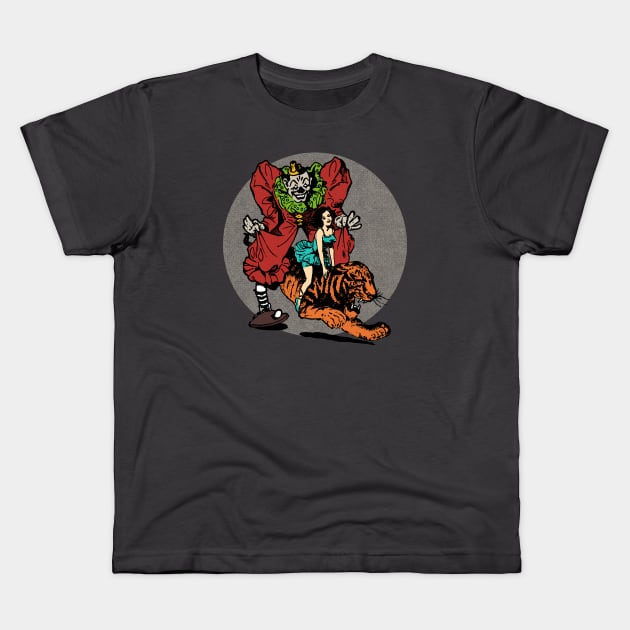 Vintage Scary Clown Tiger Circus Kids T-Shirt by Kujo Vintage